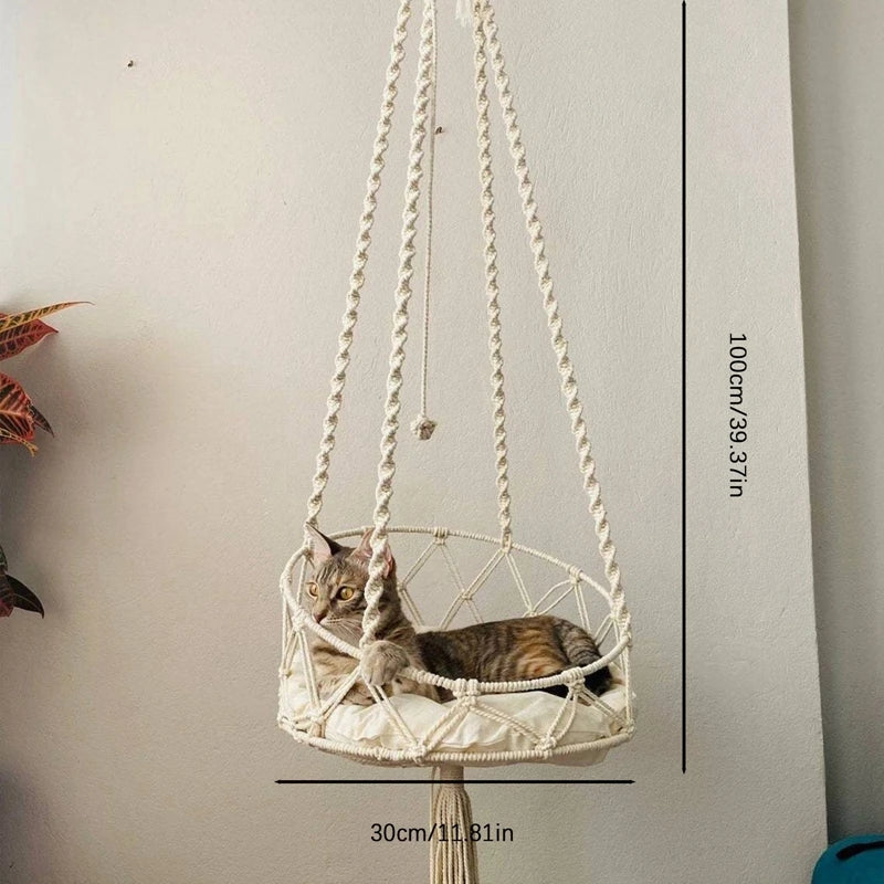 Pet Cat Hammock Swing Bed Bohemian Handwoven Tapestry Cotton Macrame for Home Outdoor Wall Hanging
