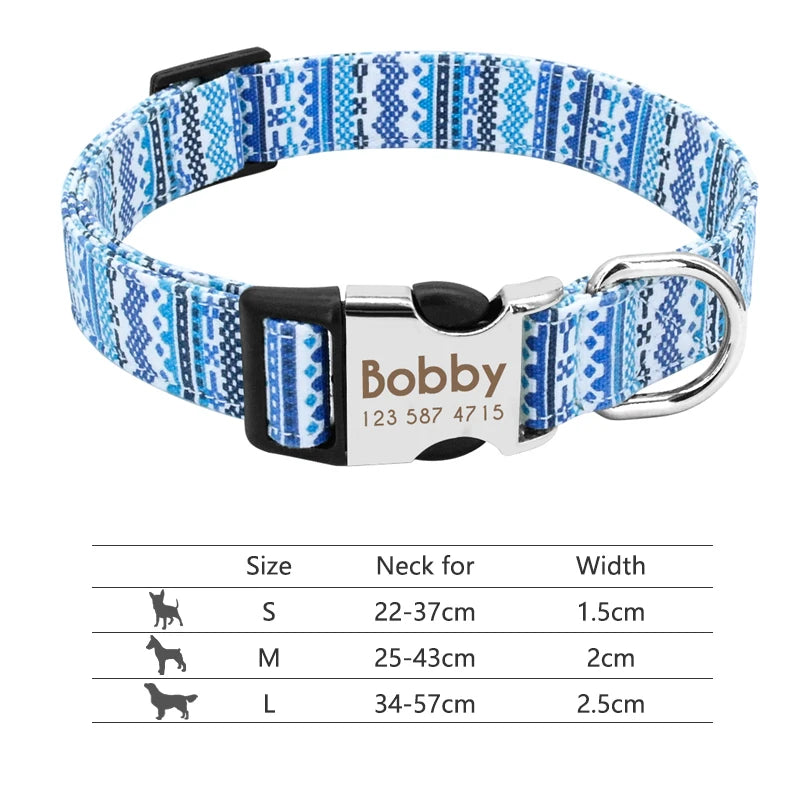 Adjustable Nylon Dog Collar Personalized Dogs Cat ID Collars With Engraved Name Buckle Anti-lost for Small Medium Large Dogs