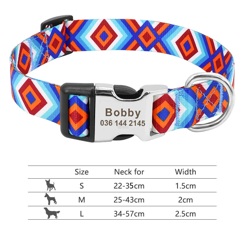 Adjustable Nylon Dog Collar Personalized Dogs Cat ID Collars With Engraved Name Buckle Anti-lost for Small Medium Large Dogs