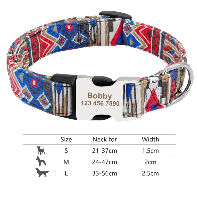 Adjustable Nylon Dog Collar Personalized Dogs Cat ID Collars With Engraved Name Buckle Anti-lost for Small Medium Large Dogs