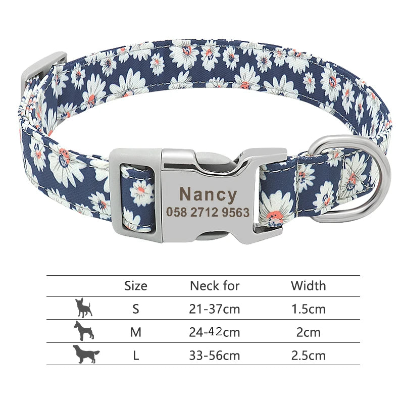 Adjustable Nylon Dog Collar Personalized Dogs Cat ID Collars With Engraved Name Buckle Anti-lost for Small Medium Large Dogs