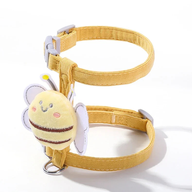 Cat Harness Leash Collar Set Adjustable Cartoon Bee Double Layer Dog Harness for Small Medium Pet Collar Leash Outdoor Walking