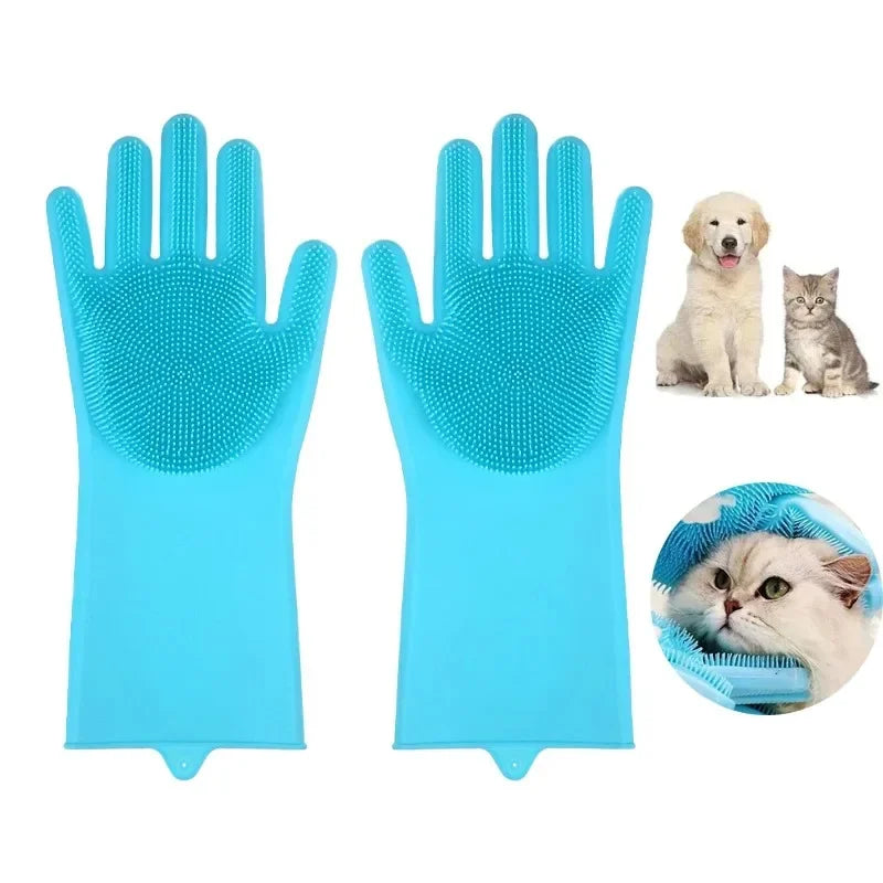 Pet Grooming Cleaning Gloves Dog Cat Bathing Shampoo Glove Scrubber Magic Dishwashing Cleanner Sponge Silicon Hair Removal Glove