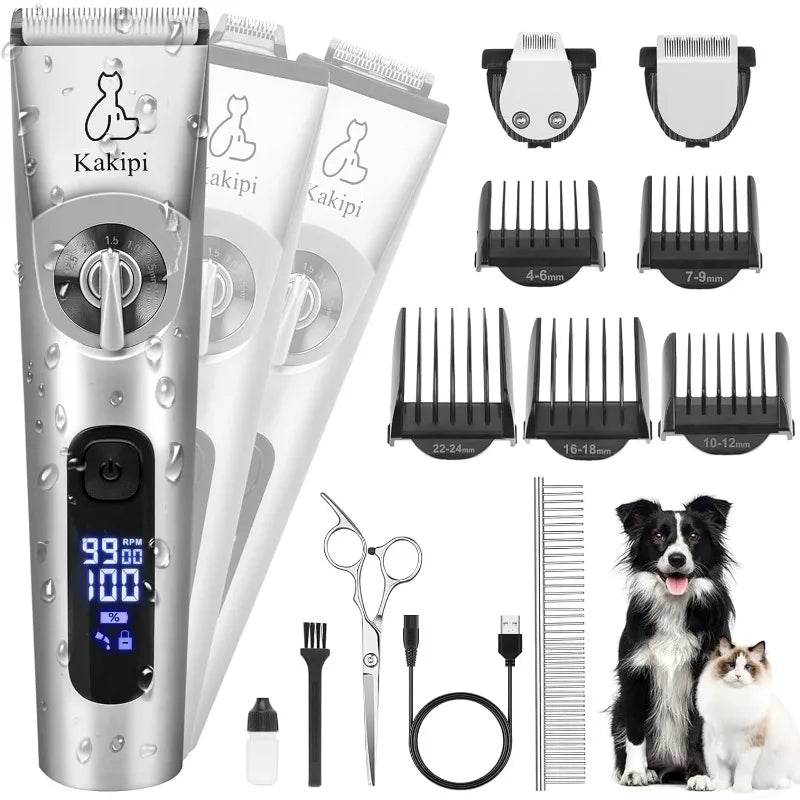 Dog Grooming Kit and Dog Paw Trimmer, 3 in 1 Low Noise Waterproof Dog Clippers for Grooming, Cordless Pet Grooming Kit