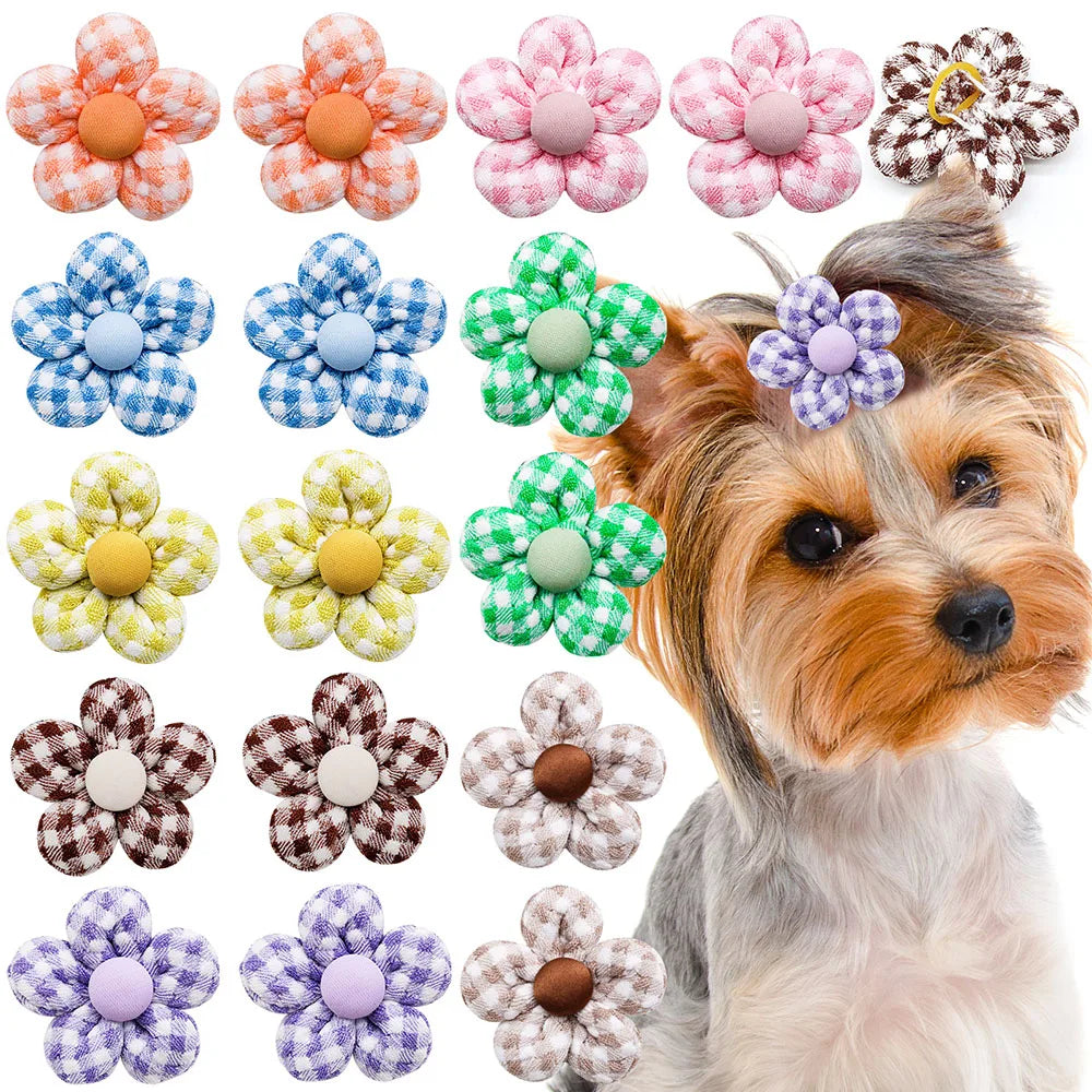 10PCS Dog Hair Bowknot Flower Shape Hair Bows Rubber Bands For Dogs Decorate Puppy Cat Dog Grooming Hair Bows Pet Topknot Bow