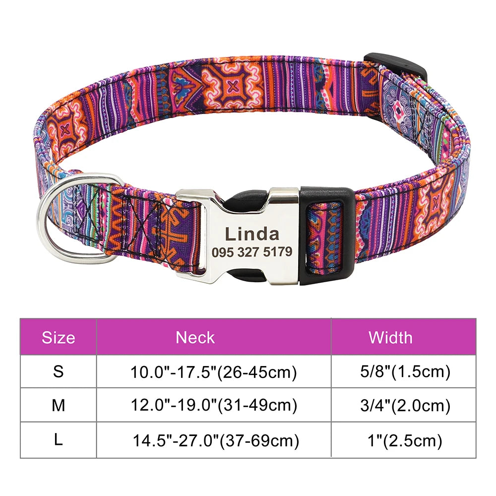 Adjustable Nylon Dog Collar Personalized Dogs Cat ID Collars With Engraved Name Buckle Anti-lost for Small Medium Large Dogs