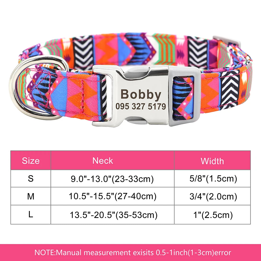 Adjustable Nylon Dog Collar Personalized Dogs Cat ID Collars With Engraved Name Buckle Anti-lost for Small Medium Large Dogs