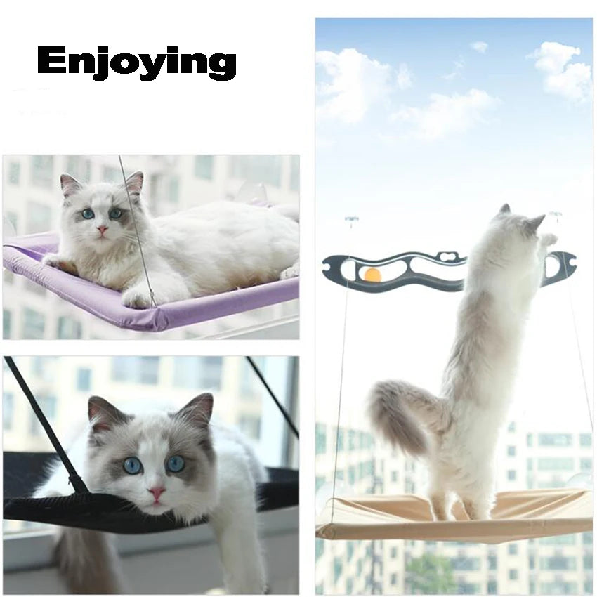 Cat Window Perch Hammock Seat Indoor Kitten Resting Seat with Heavy Duty Suction Cups Breathable Washable Mesh Durable Frame Bed