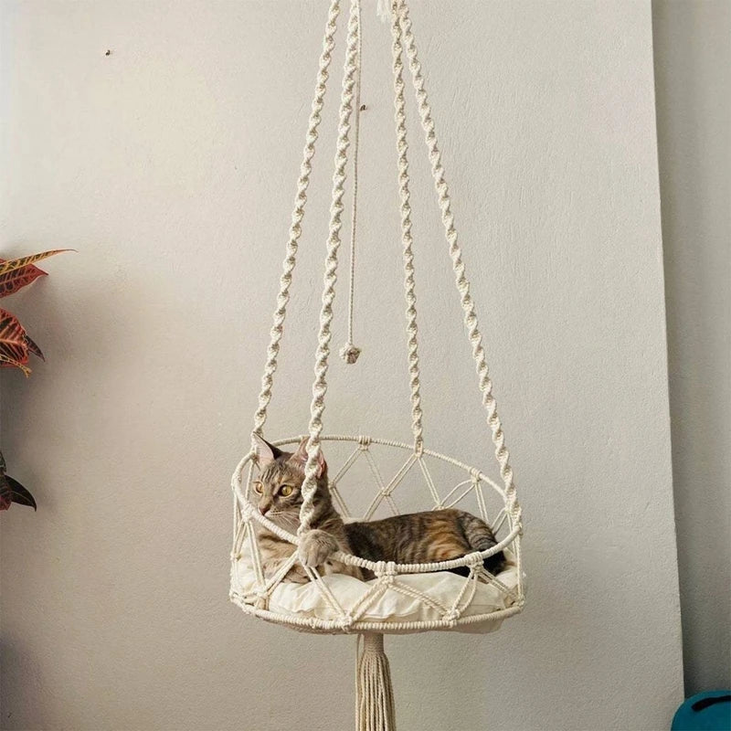 Pet Cat Hammock Swing Bed Bohemian Handwoven Tapestry Cotton Macrame for Home Outdoor Wall Hanging