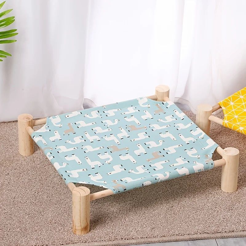 Elevated Pet Bed: Wooden Portable Cooling Hammock With Detachable Stand - Perfect For Cats & Dogs!