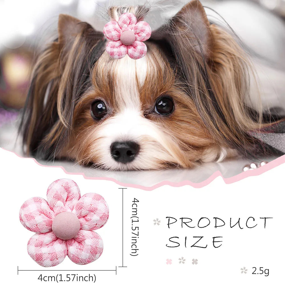 10PCS Dog Hair Bowknot Flower Shape Hair Bows Rubber Bands For Dogs Decorate Puppy Cat Dog Grooming Hair Bows Pet Topknot Bow