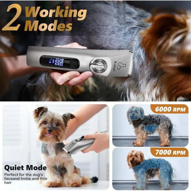 Dog Grooming Kit and Dog Paw Trimmer, 3 in 1 Low Noise Waterproof Dog Clippers for Grooming, Cordless Pet Grooming Kit