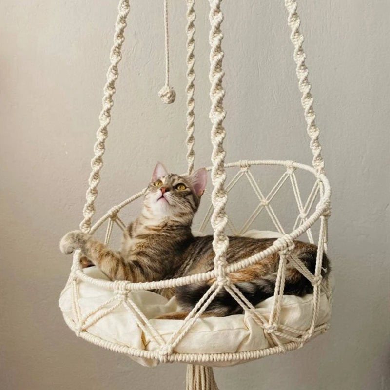 Pet Cat Hammock Swing Bed Bohemian Handwoven Tapestry Cotton Macrame for Home Outdoor Wall Hanging