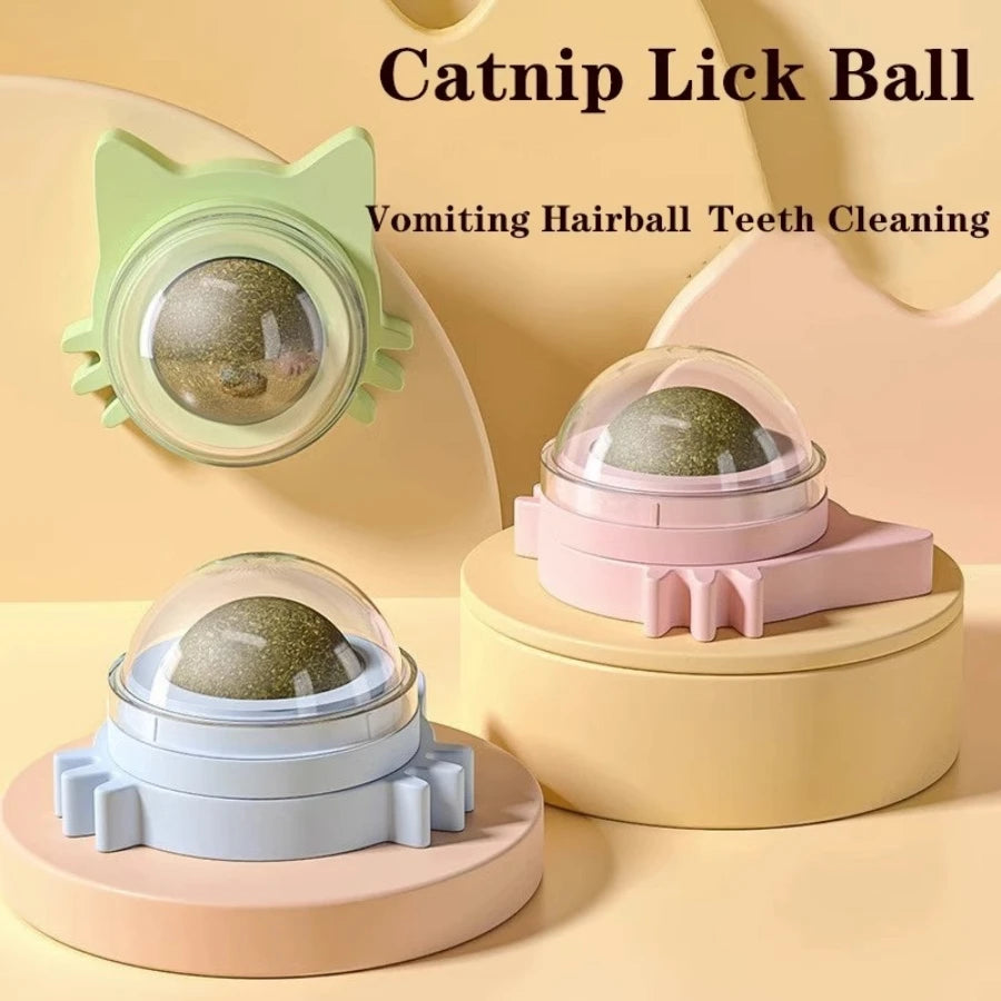 Cats Rotatable Catnip Ball Wall Sucker Lick Treat Toys Contail Catnip Sugar Balls Smart Cat Toys Interactive Ball Cats Mint Toy