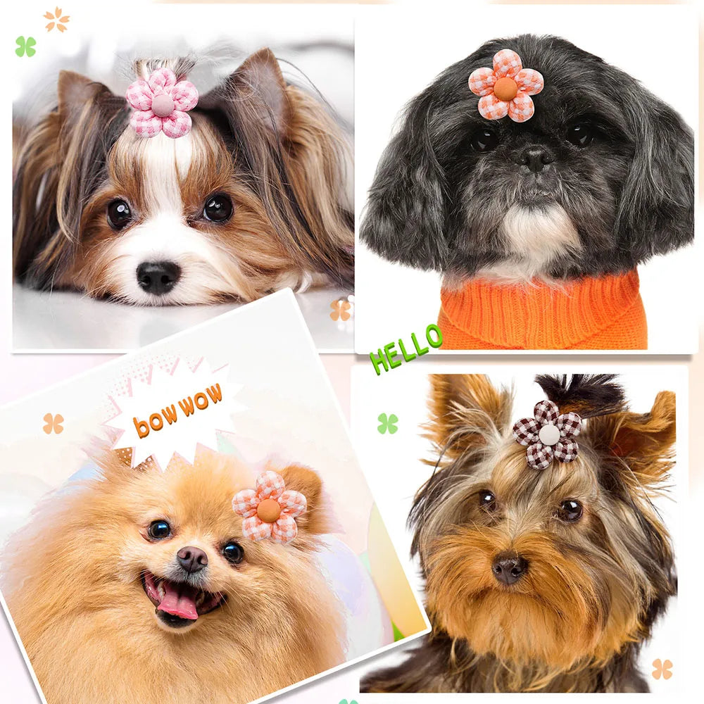 10PCS Dog Hair Bowknot Flower Shape Hair Bows Rubber Bands For Dogs Decorate Puppy Cat Dog Grooming Hair Bows Pet Topknot Bow