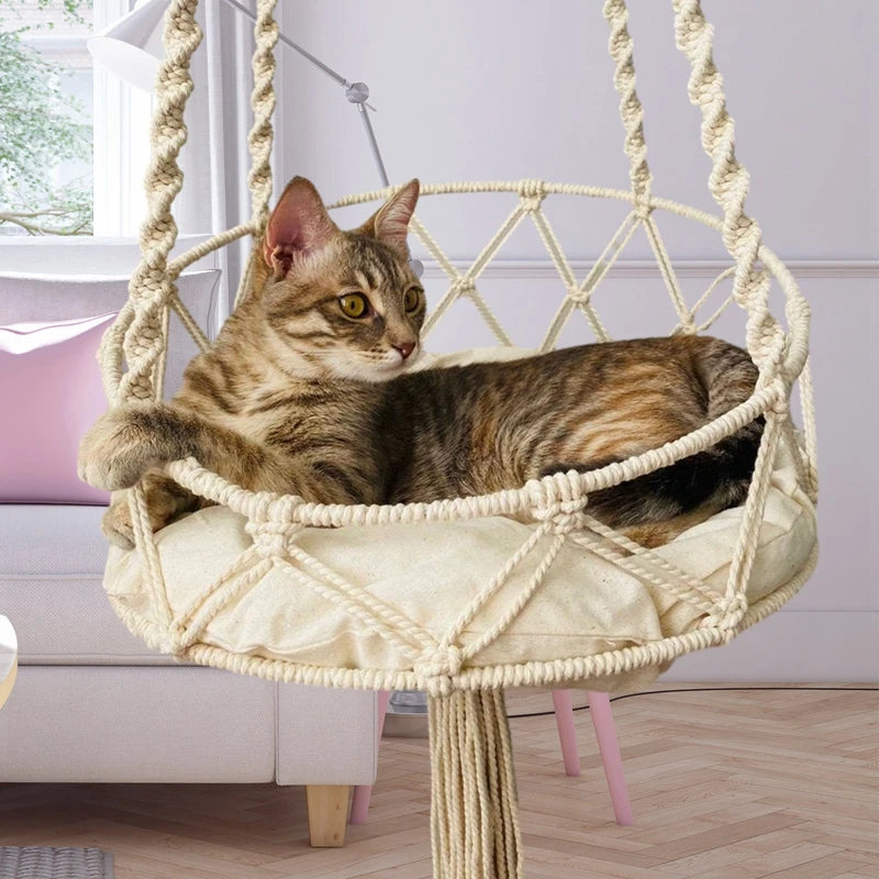 Pet Cat Hammock Swing Bed Bohemian Handwoven Tapestry Cotton Macrame for Home Outdoor Wall Hanging