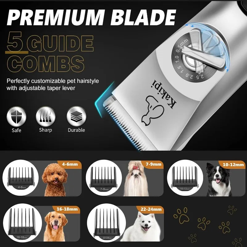 Dog Grooming Kit and Dog Paw Trimmer, 3 in 1 Low Noise Waterproof Dog Clippers for Grooming, Cordless Pet Grooming Kit